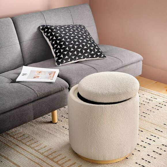 Open Box - Room Essentials - Round Upholstered Storage Ottoman Cream Cream - Picture 2 of 4